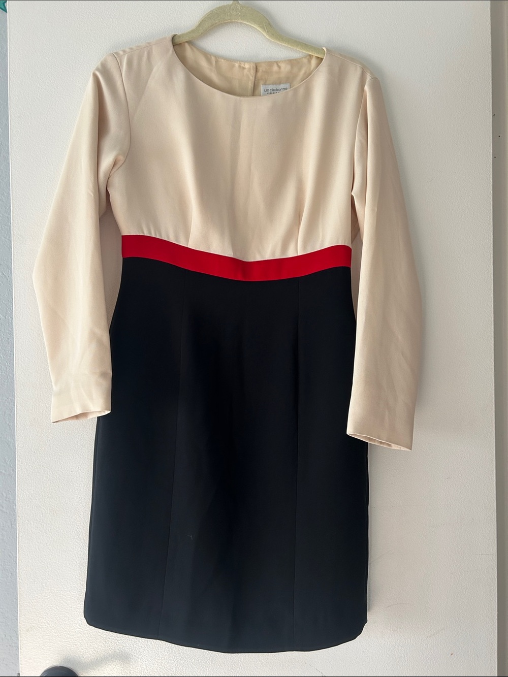 Liz Claiborne Cream, Red and Black Colorblock Long Sleeve Dress